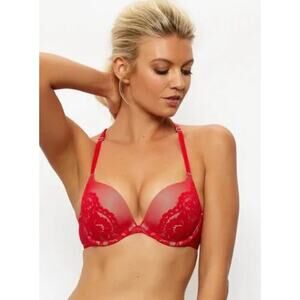 NWT! Frederick's of Hollywood Heartthrob Red Lace Superboost Bra 40D
